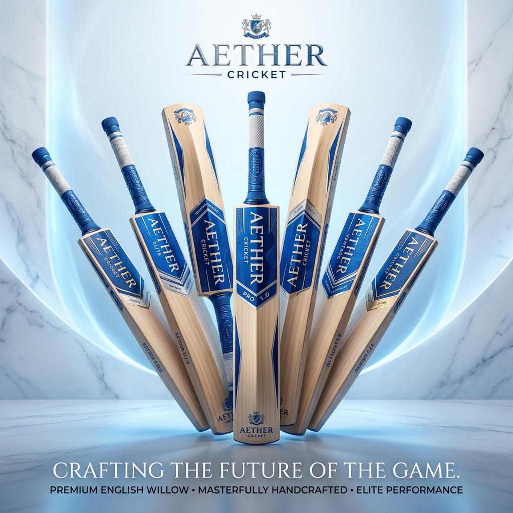 Collection of premium StrikeForge cricket bats on display